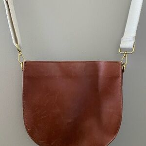 Madewell Brown Leather Crossbody Bag with Cream Strap